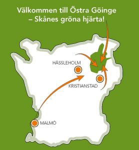 Karta över Skåne med Östra Göinge markerat. Illustration.