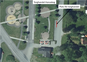 Kartbild över torghandel i Hanaskog.