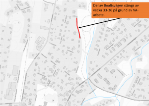 Kartbild som visar avstängningen på Boaltsvägen.