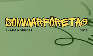 Grön bild med texten "Sommarföretag 2025 Skåne nordost".